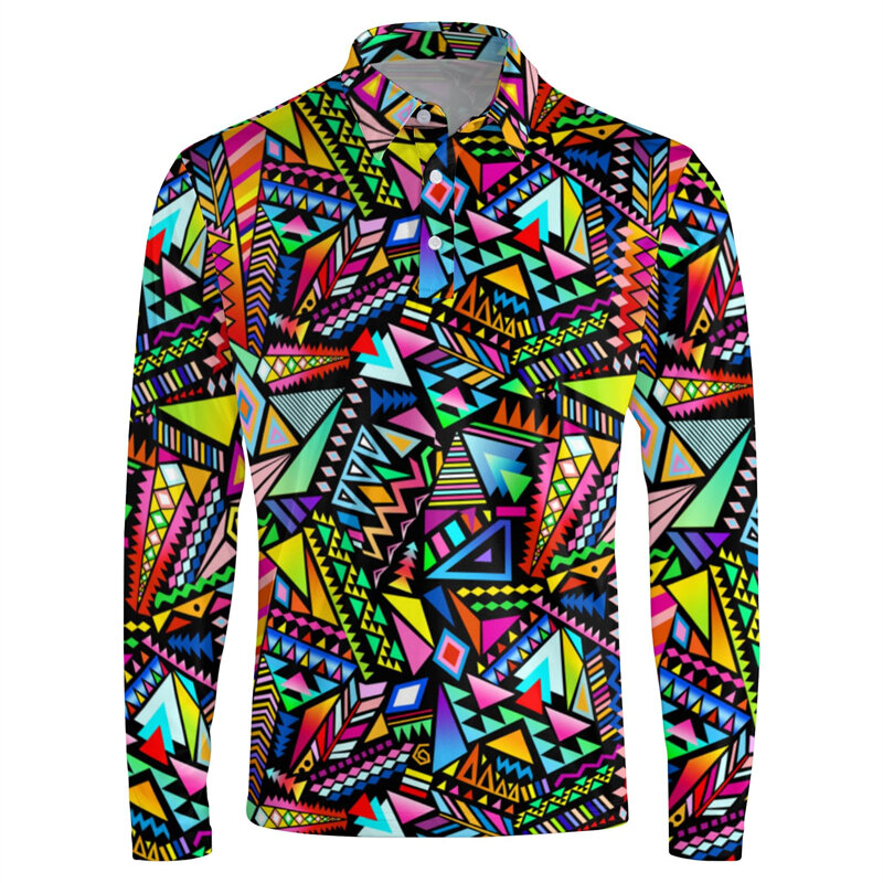 Polo à manches longues coloré imprimé graphique 3D pour hommes, chemises décontractées pour hommes, t-shirts en Y, motif drôle, vêtements de haute qualité, le plus récent