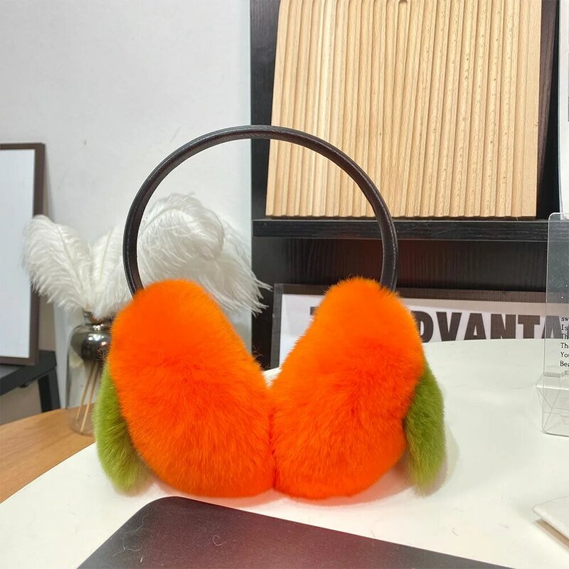 Women's Rex Rabbit Fur Earmuff, Warm Ear Cover, Ear Warmer, regalos de ouvido de inverno, outono, natural, 100%