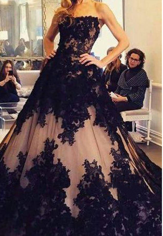 Vestido de novia de encaje negro sin tirantes, apliques de línea A, tren de barrido sin mangas, vintage, gótico, talla grande, 2022