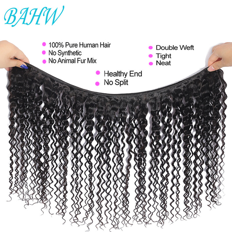 BAHW-Water Wave Hair Bundles, 100% Cabelo Humano, Virgem Extensões de Cabelo Encaracolado, Water Wave, BAHW