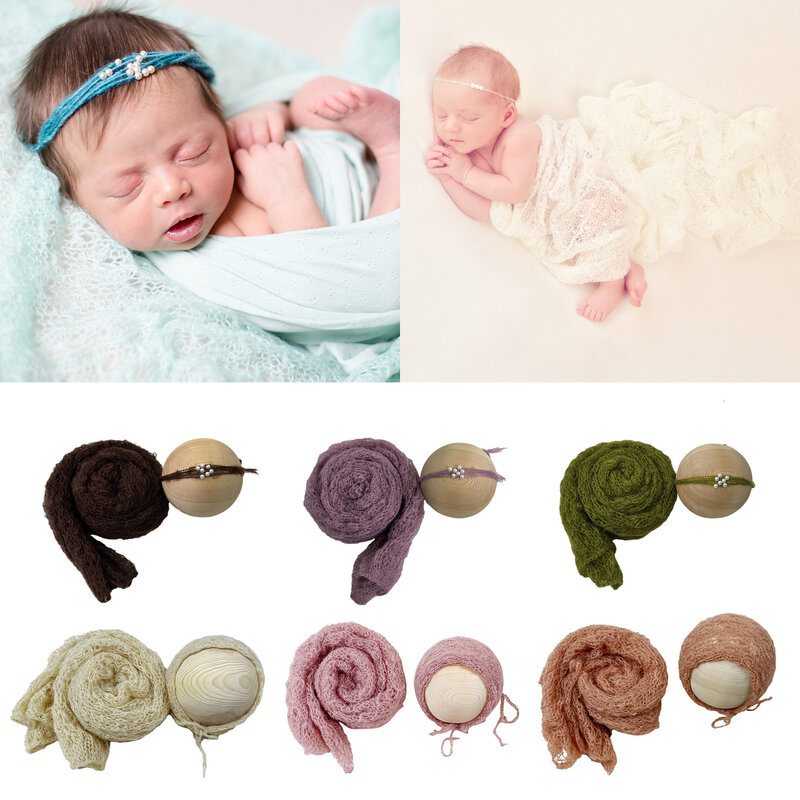 Don&Judy Soft Newborn Baby Photography Prop Wraps Hats Headwear Set Handmade Crochet Mohair Swaddle Layer Photoshoot Accessories