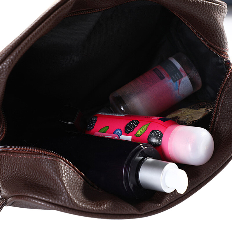 Homens e mulheres PU couro saco cosmético, zíper maquiagem sacos, cosméticos organizador, bolsa de armazenamento, toiletry bag, viagem