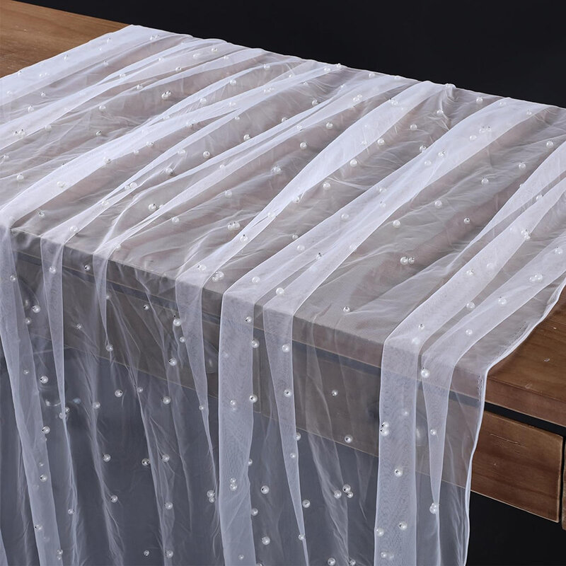 Taplak meja mutiara kain kasa sifon putih dekorasi lengkungan pernikahan romantis pengantin Bayi Shower untuk pesta liburan dekorasi kue ulang tahun