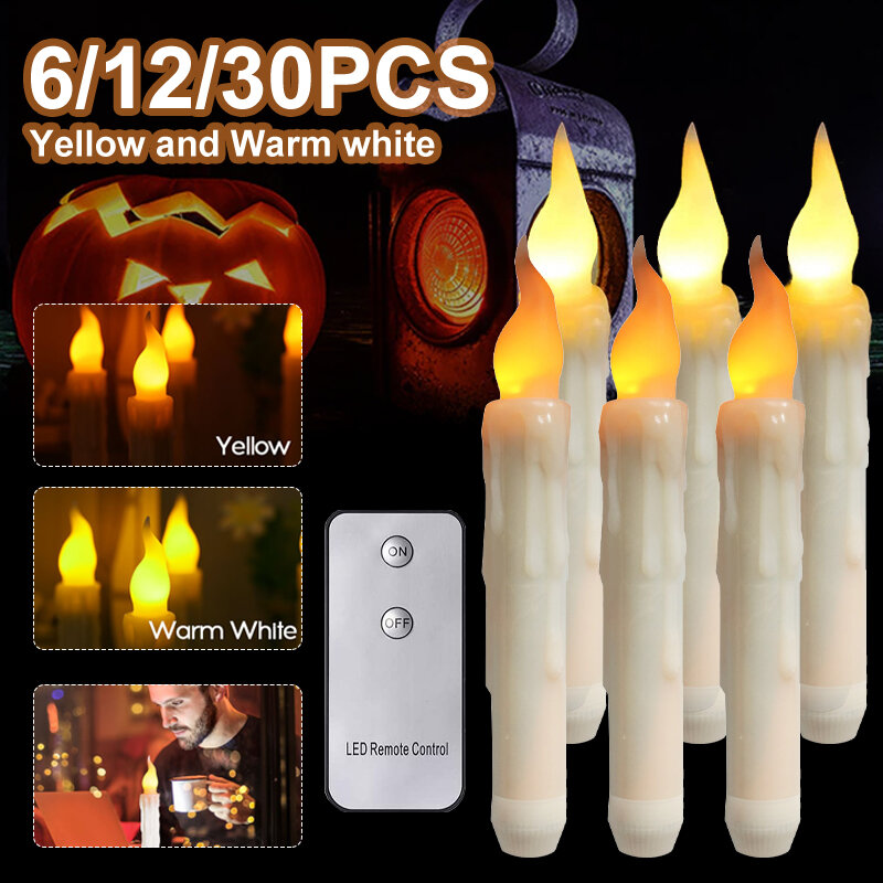Bougies flottantes à LED avec télécommande pour Halloween, 6/12/30 pièces, longues et clignotantes, pour décoration de fête à domicile