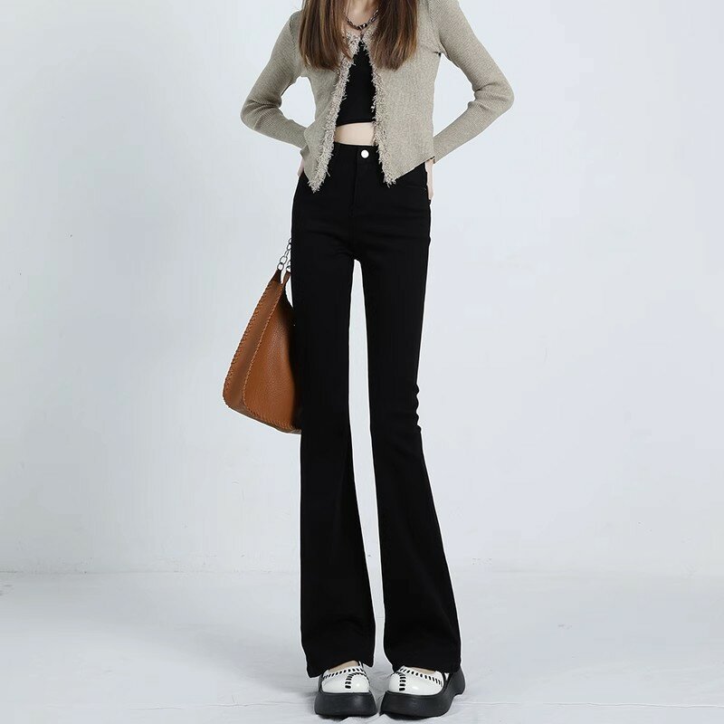 Женские расклешенные джинсы, узкие брюки с высокой талией Y2k, винтажные потертые джинсовые брюки в стиле ретро