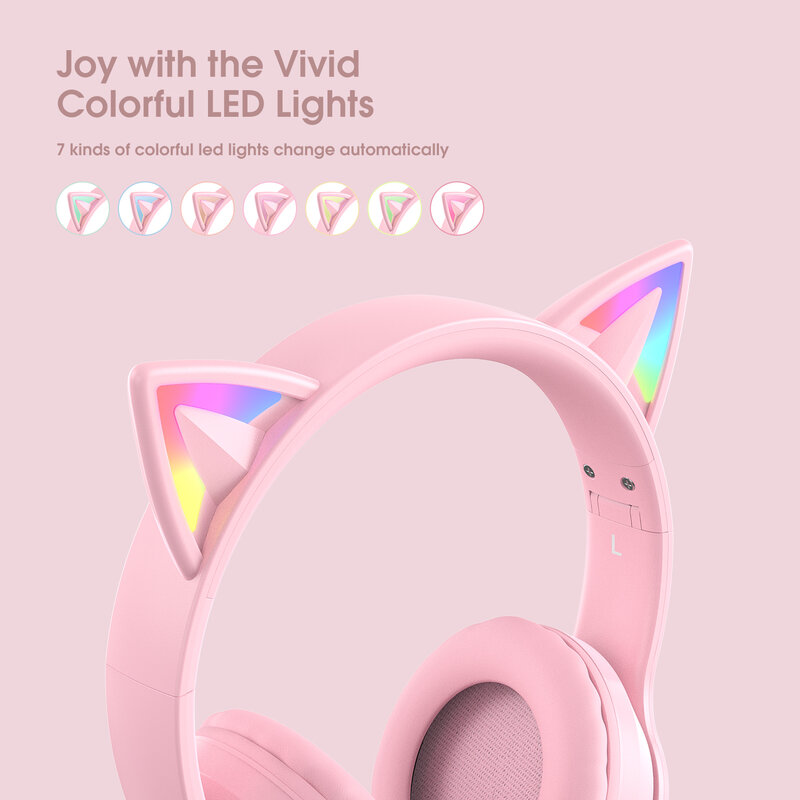 ONIKUMA – écouteurs sans fil Bluetooth B90, casque d'écoute pliable avec oreille de chat mignon rvb, pour PC de jeu