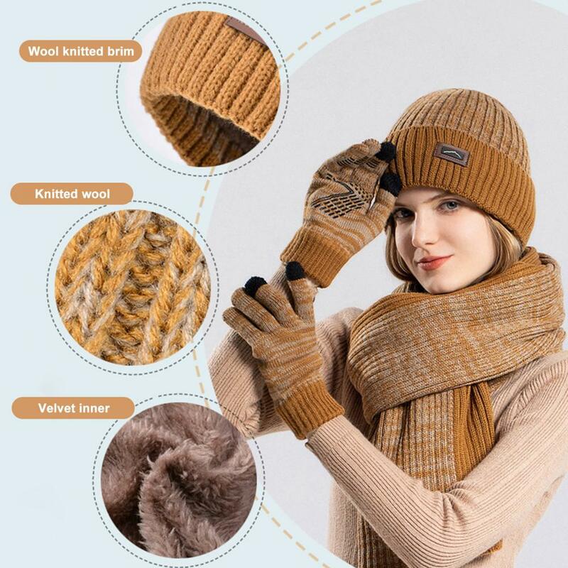 Winter Accessories Set Ultra-thick Fleece Lining Winter Warm Beanie Hat Gloves Scarf Set Super Soft Windproof Long for Weather