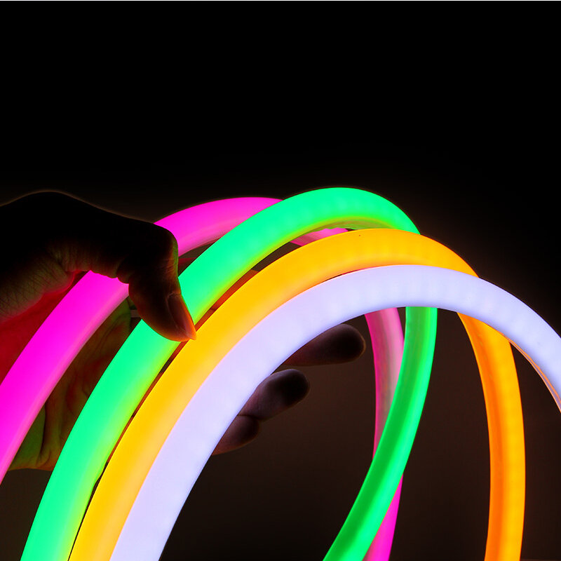 Emitindo Silicone Tubo LED Neon Strip, Corda Flexível Luz, Forma Redonda, 22mm de Diâmetro, IP68 Impermeável, 360 Graus