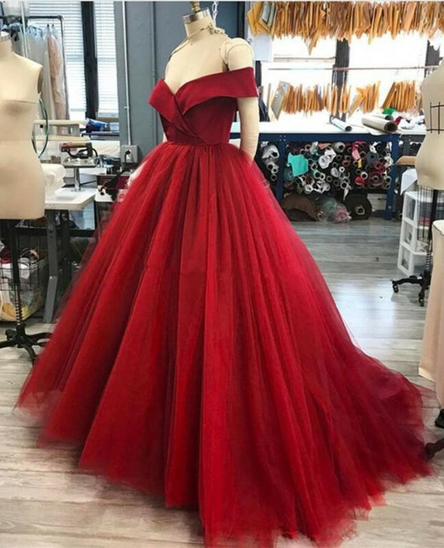 Robe de Soirée Élégante en Satin Rouge Foncé pour Femme, Tenue de Bal Luxueuse, en Tulle, Design, 2022