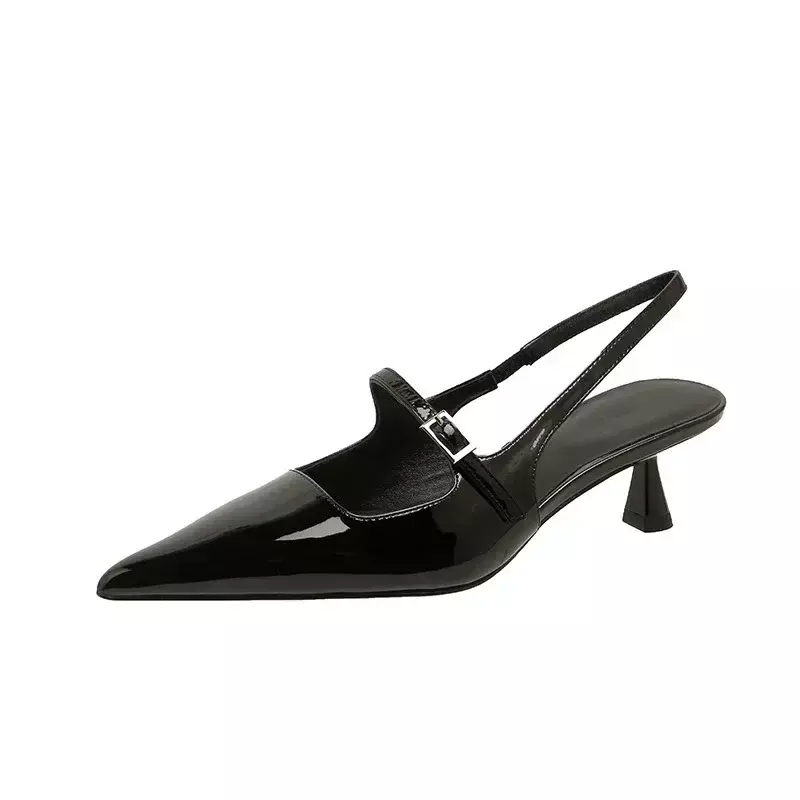 Slingbacks saltos altos para mulheres, bombas de vestido elegante, alça de fivela, dedo apontado, salto fino, sapatos femininos, marca, 2024