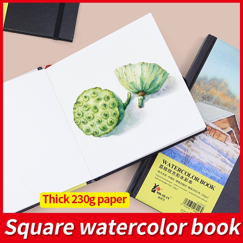 MIKAILAN  Square Watercolor Book Medium Coarse Grain 230g Wood Cotton Water Color Paper For Student Artist Draw Art Supplies