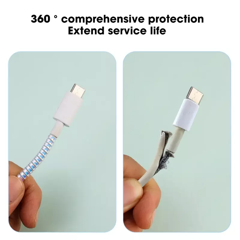 1.4m Laser Color USB Charging Data Cable Protector Anti-break Spring Protection Rope for Wire Cord Rope Earphone Bobbin Winder