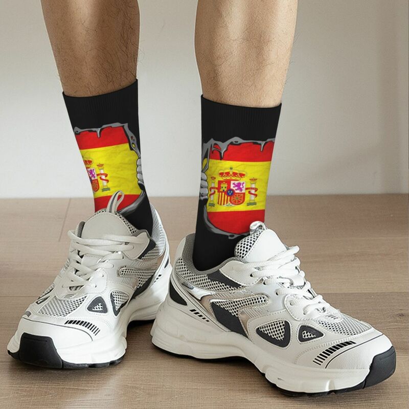 Государственный флаг. Испания. Носки Харадзюку, поглощающие пот чулки, всесезонные длинные носки, аксессуары для мужчин и женщин, подарок на день рождения