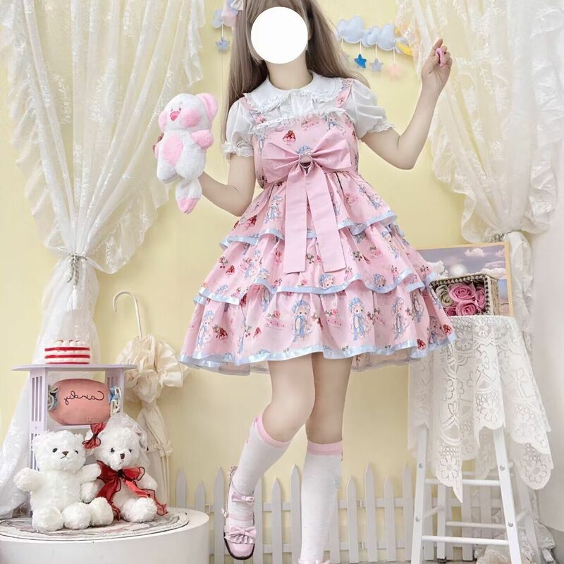 Vestido Kawaii Cartoon Bunny Lolita para meninas, babados, Sweet Jsk, fofo, sem mangas, cosplay, princesa, festa do chá
