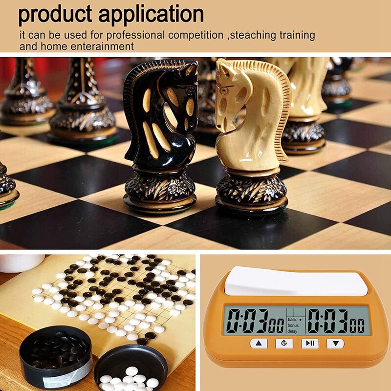 체스 시계, 디지털 체스 타이머 및 게임 타이머, 3-In-1 다목적 휴대용 전문 시계 (노란색)