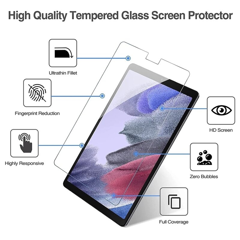 Filme de vidro temperado para Samsung Galaxy Tab, protetor de tela, A7 Lite, 8,7, A8, 10,5, A, 8,0, 10,1, SM-T220, T225, T500, X200, T580, 2pcs