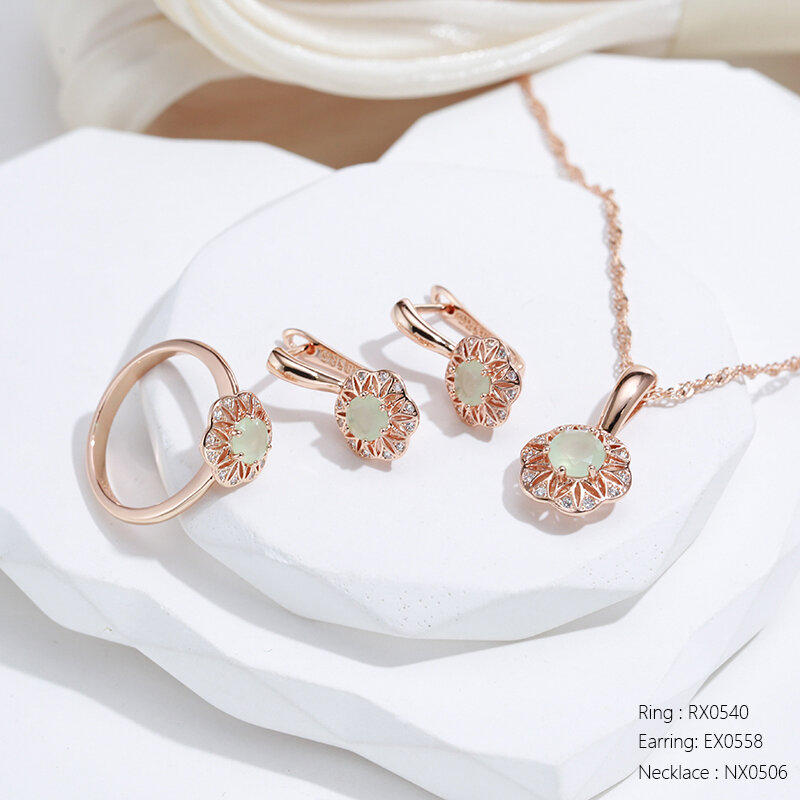 SYOUJYO See Grün Natürliche Zirkon Ohrringe Für Frauen 585 Rose Gold Farbe Hochzeit Schmuck Klassische Trendy Englisch Ohrring