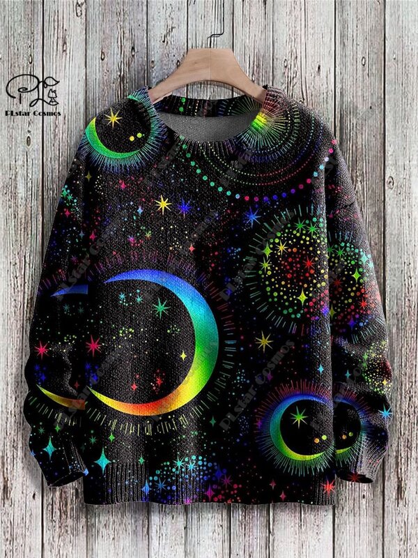 PLstar Cosmos new 3D printing retro pattern series Christmas warm ugly sweater street casual unisex winter sweater F-10