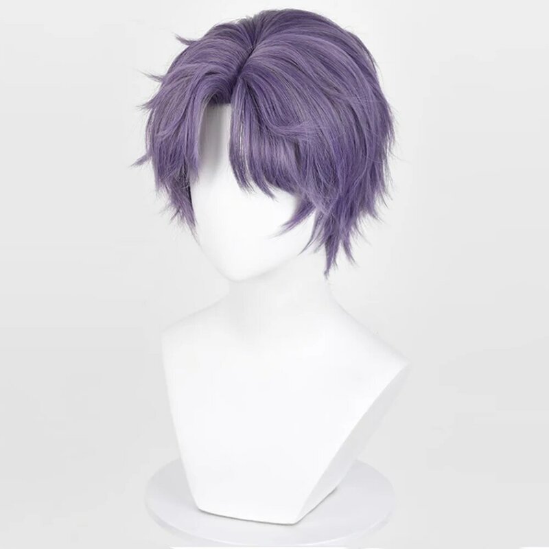 RANYU синтетический короткий прямой фиолетовый мужской парик средней части Аниме Косплей Пушистые Волосы термостойкий парик для телефона