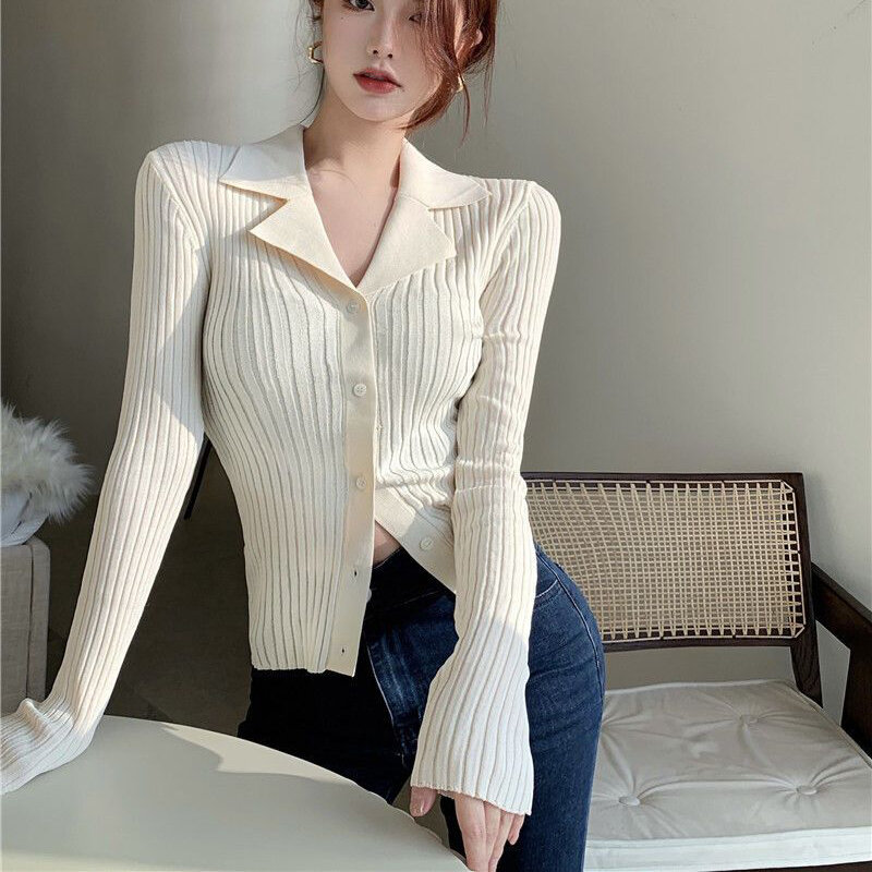 Rimocy Black Knit V Neck Cardigan Women Korean Fashion Long Sleeve Sweater Cardigans Woman Single Breasted Slim Fit Jumper Mujer