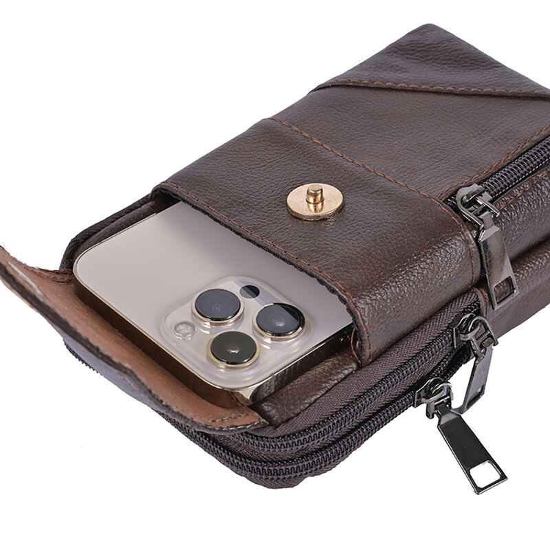 Mens Leather Waist Pack Phone Pouch Small Chest Shoulder Belt Bag Male Casual Business Messenger Crossbody Travel Shoulder Bag
