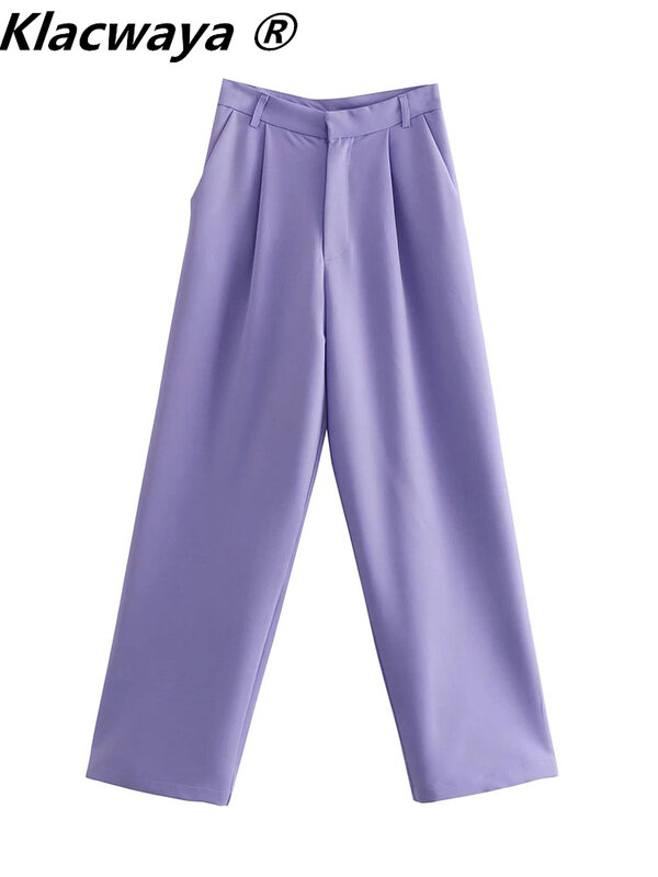 Klacwaya Women Suit Blazer Trouser Suits For Women 2022 Set Woman 2 Pieces Women Office Suit High Waisted Trousers