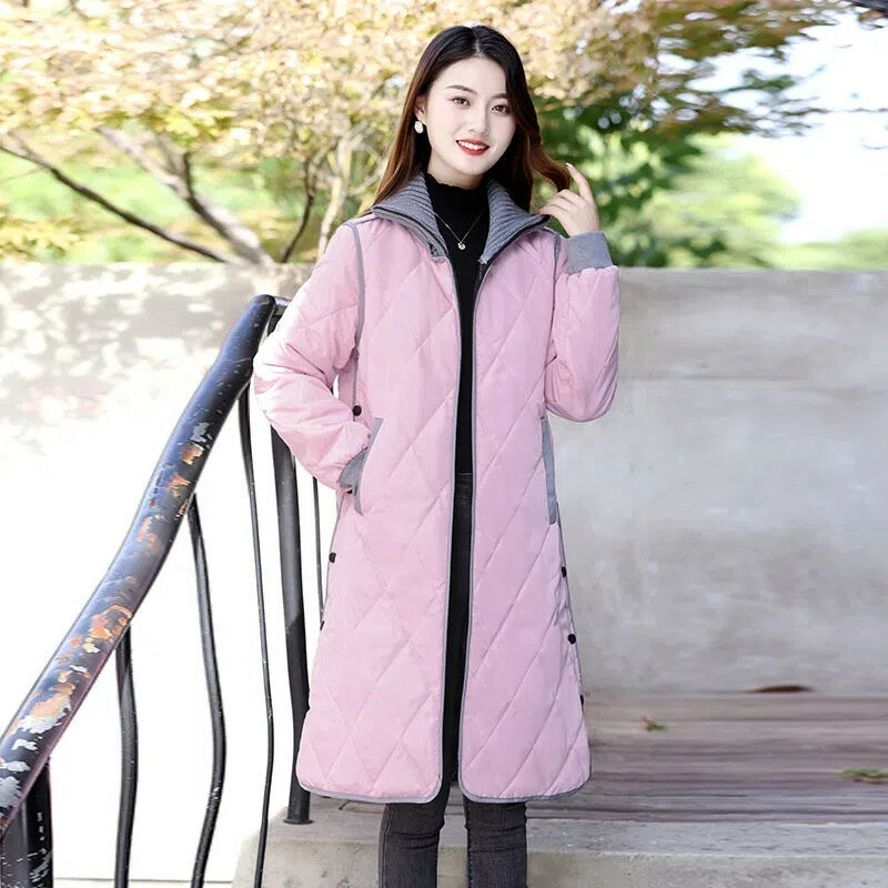 Para baixo algodão casaco feminino novo modelo coreano ser à prova de frio manter quente médio longo lingge solto e confortável leve algodão jaqueta
