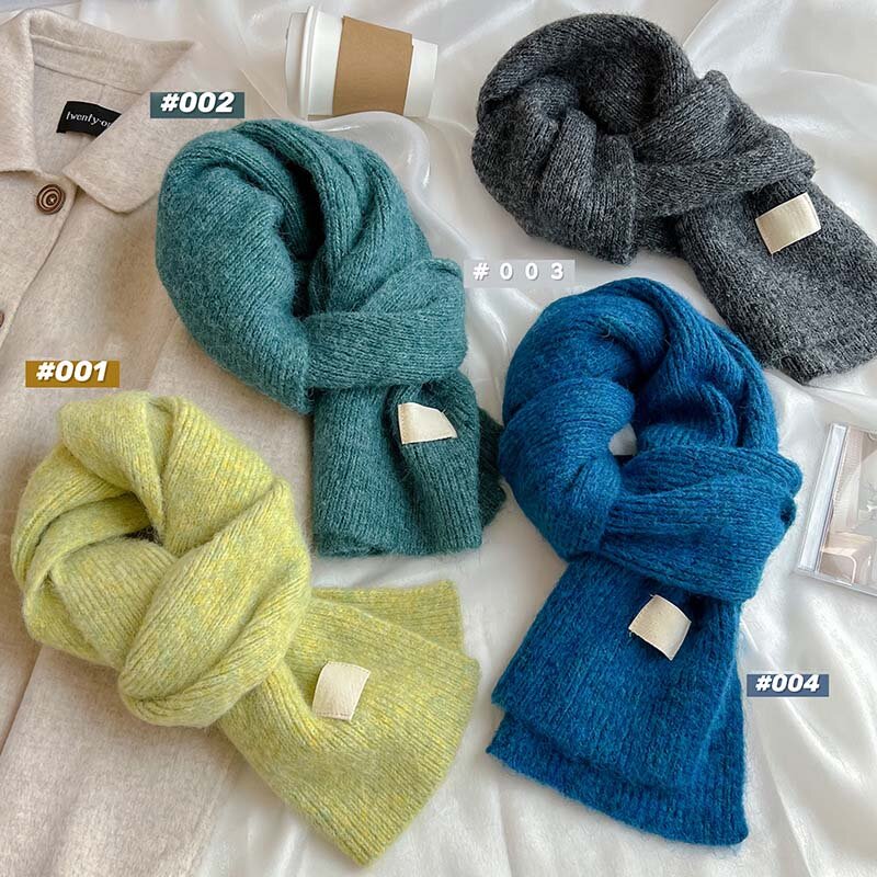 Simple Women'S Winter Scarves Cashmere Scarfs Thicken Warmer Soft Pashmina Stole Wraps Female Pure Color Knitted Long Scarfs New