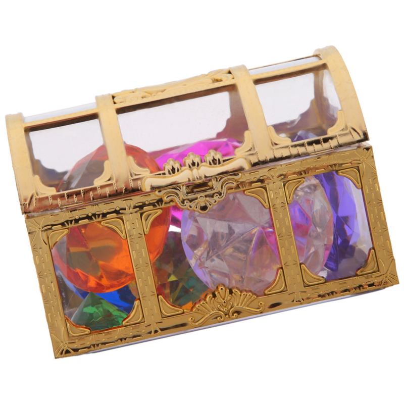 Diving Gem Pool Toys Colorful Diamond Gem with Treasure Pirate Chest Box Summer Underwater Gemstones Set for Kids