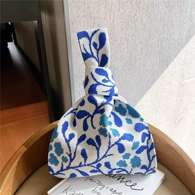 SN5  New Handmade Knit Handbag Women Mini Knot Wrist  Casual Color Tote  Student Reusable Shopping Bags