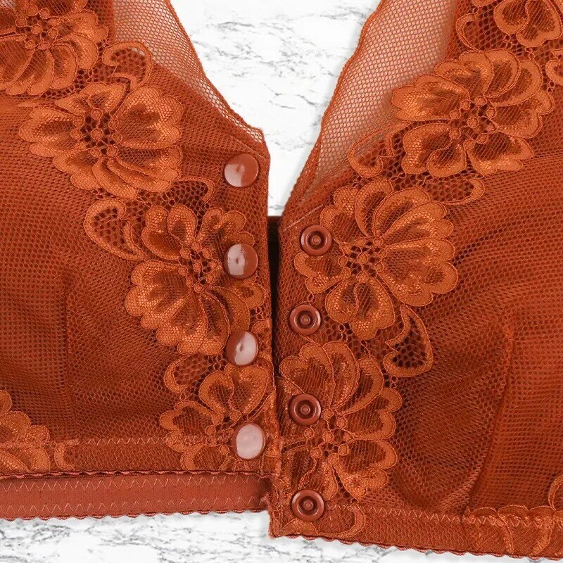 Middle-aged and elderly women's underwear light breathable double strap vest plus size underwear front buckle jacquard lace bra