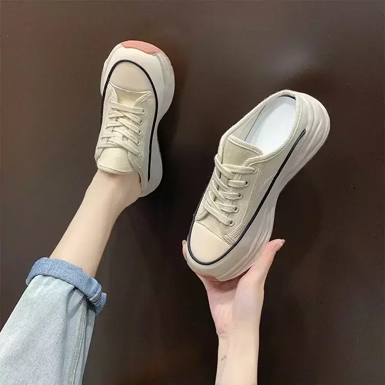Women Sneakers 2024 Spring Autumn New Waterproof Platform Shoes for Women Fashion Casual Sports Closed Toe Half Slipper Ladies
