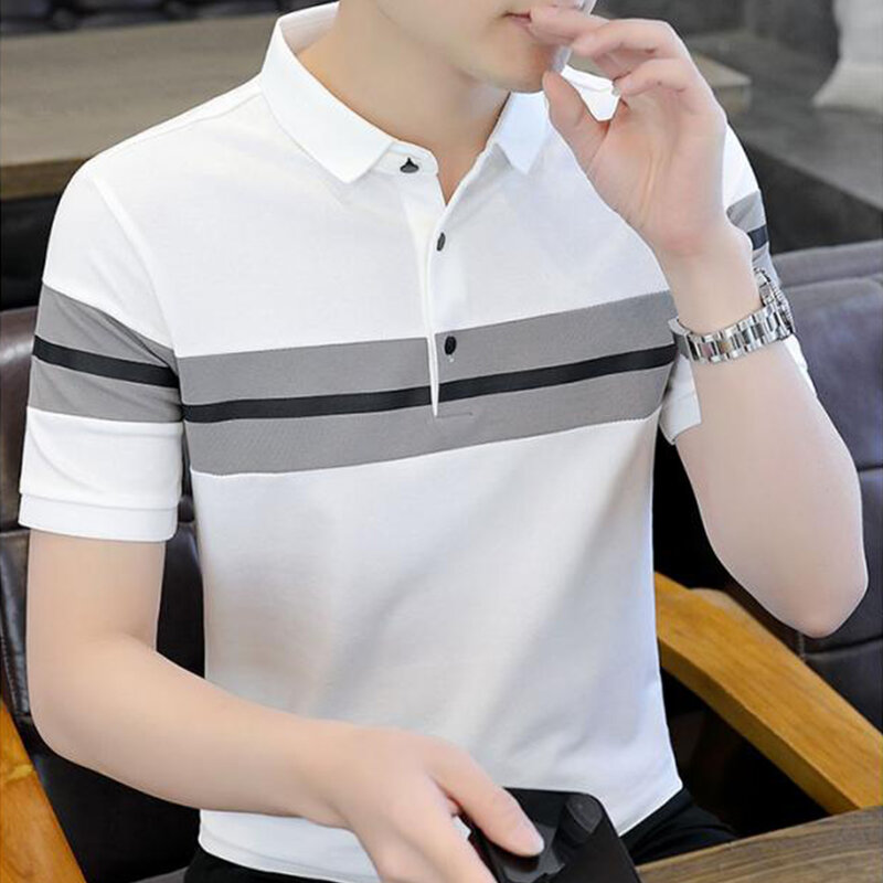 Camisa formal de manga curta masculina, gola de botão, tops superiores, camiseta, blusa, negócio, acessível