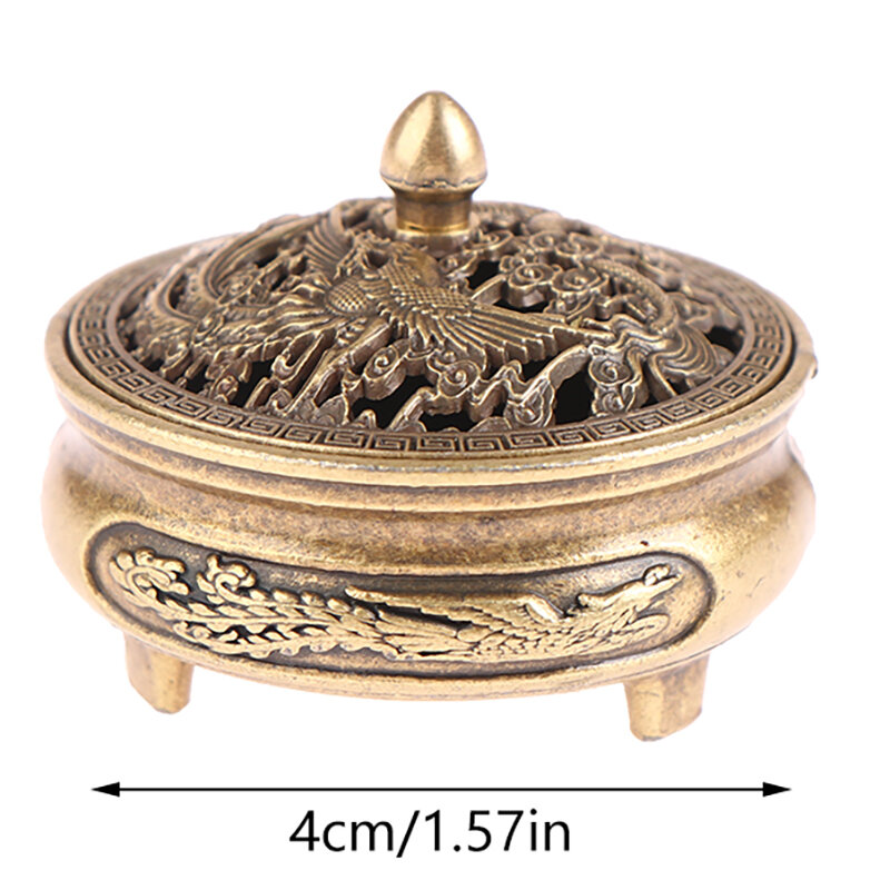 Quemador de incienso de bolsillo de latón antiguo, Mini adornos de incienso hueco, decoración de escritorio de té antiguo chino, dragón Phoenix