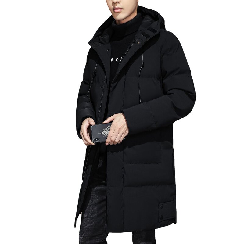 Jaket katun pendek Korea mantel katun panjang musim dingin pakaian katun bertudung dipertebal lutut panjang Medium