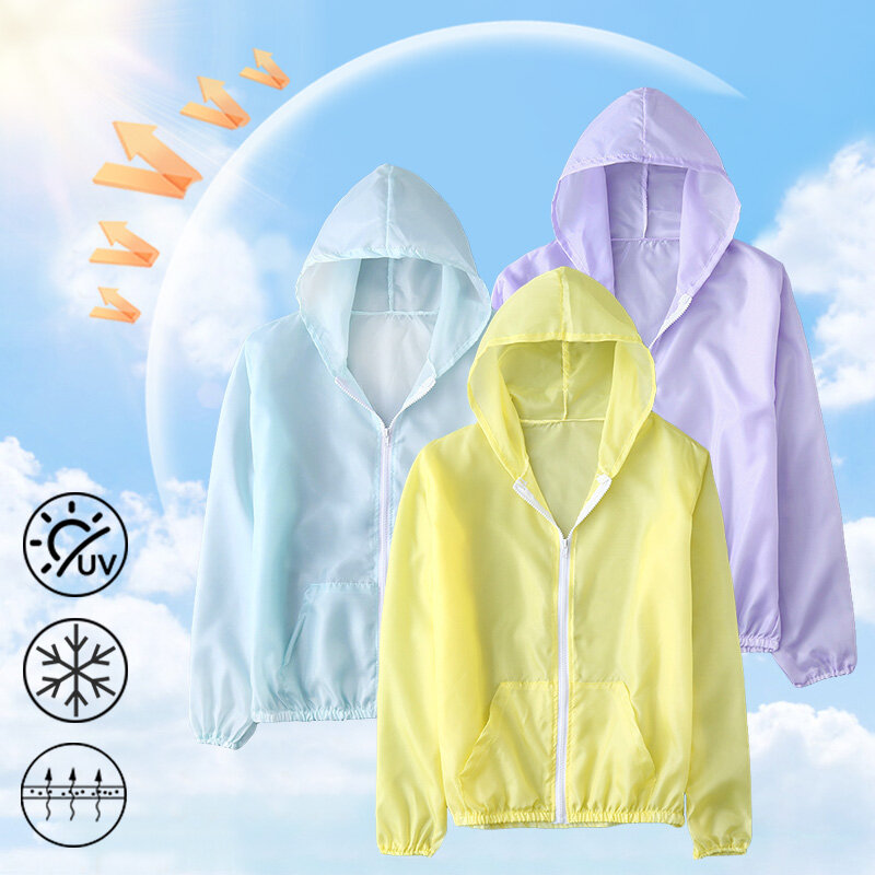Tops de protección solar para mujer, abrigo de Color caramelo a la moda, Sudadera con capucha Anti UV, secado rápido, ultrafino, Verano