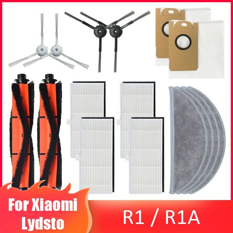 Filtro HEPA para XiaoMi Mijia Lydsto R1 R1A, bolsa de polvo, cepillo lateral, mopa de tela, accesorios, piezas de repuesto para Robot aspirador