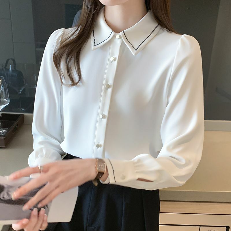 Blusa blanca Formal de negocios para mujer, Tops y blusas elegantes de manga larga, camisas ajustadas para mujer, ropa de trabajo para dama de oficina
