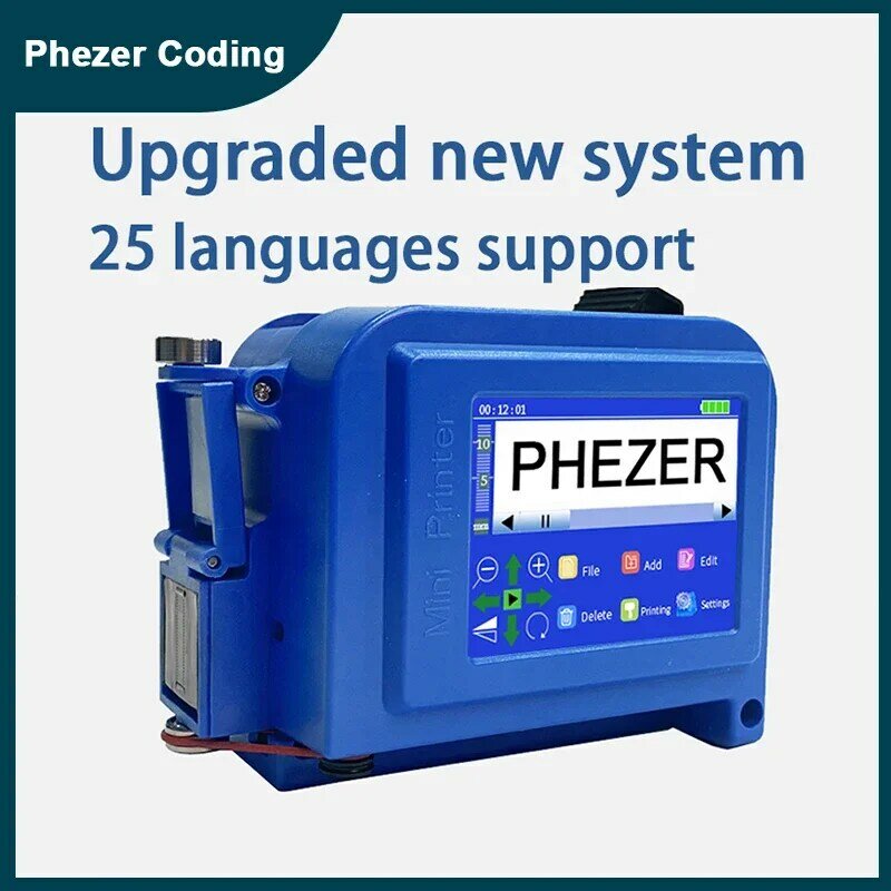 Phezer เครื่องพิมพ์ขนาดเล็ก12.7/25.4มม. PC11Plus เครื่องพิมพ์อิงค์เจ็ทแบบพกพา QR บาร์โค้ดหมายเลขวันที่โลโก้วันหมดอายุเครื่องพิมพ์อิงค์เจ็ทมือถือ