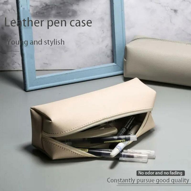 กระเป๋าดินสอหนัง PU ความจุขนาดใหญ่ที่ใส่เครื่องเขียนอุปกรณ์การเรียนกระเป๋าซิปนักเรียน I4X6ดินสอ