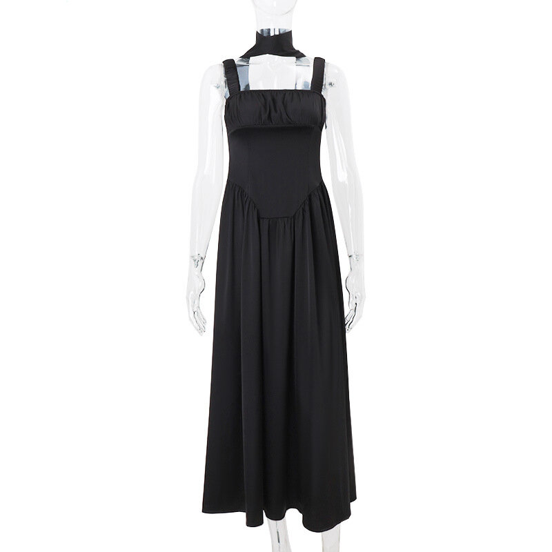 2024 Spaghetti Strap Corset Party Dresses Fashion Black Long Dress Summer Sleeveless Fit and Flare Sexy Dresses Women Vestidos