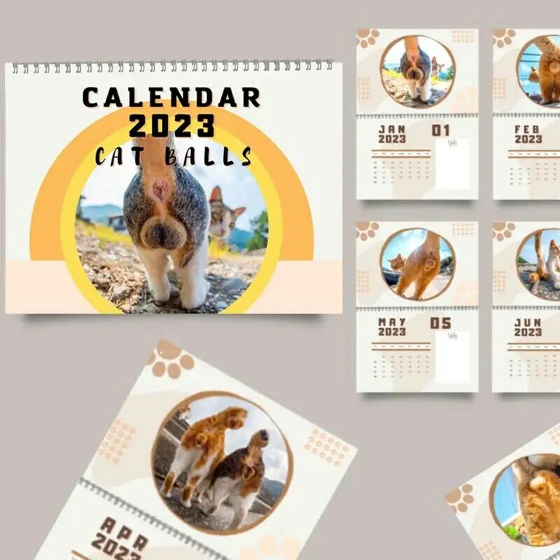 Gatos buttholes bolas calendário novo 2023 animal gato calendário casa sala de estar decoração ano novo presentes de natal para os amantes do gato