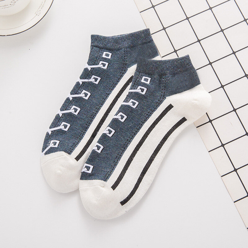 10pcs=5 Pairs Fashion Funny Women's Men Harajuku Style Socks Kawaii Shoe Print Cute Short Sock Gift For Women Men Dropshipping