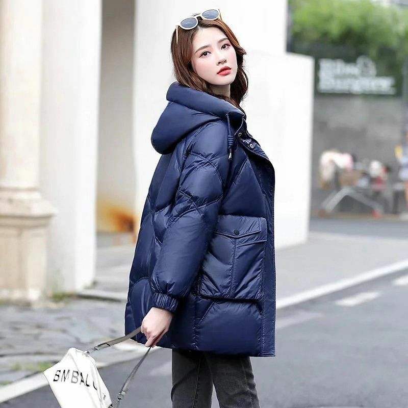 Jaket panjang berlapis katun untuk wanita, mantel usia sedang longgar ukuran besar berbantalan katun hangat baru