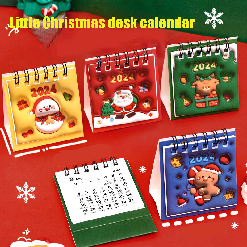 2024 Kerst Mini Desktop Kalender Losse Bladring Nieuwjaar Adventskalender Cartoon Datum Record Boek Decoratie Ornamenten Cadeau