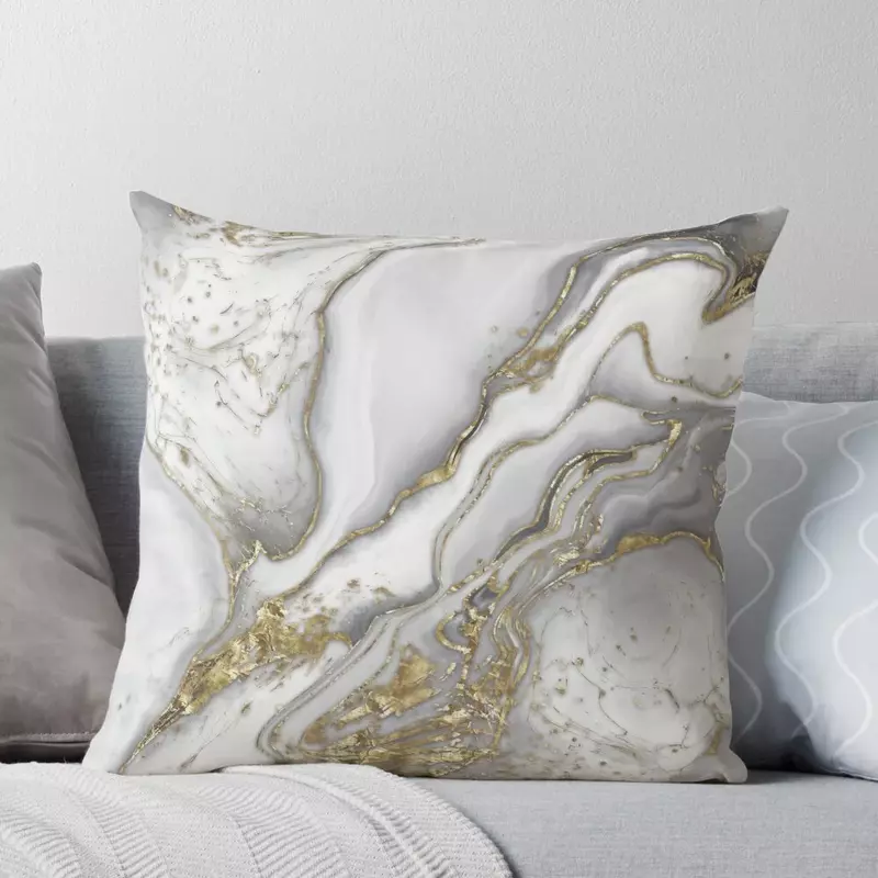 Liquid marble - pearl and gold Throw Pillow Pillows Aesthetic Christmas Cushion For Home
