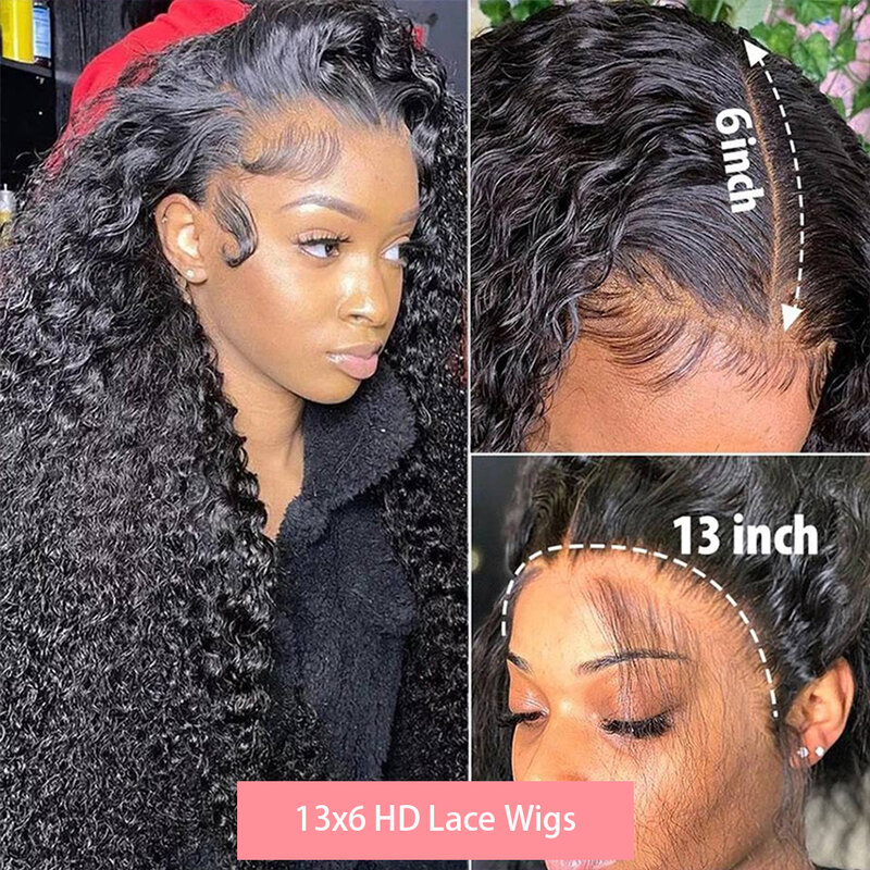 30 32 Inch 250 Density Deep Wave Transparent 13x6 Lace Frontal Human Hair Wigs Brazilian Remy Closure Curly Loose Wig For Women