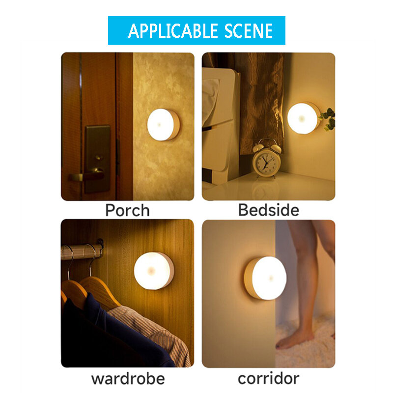 Lampu malam LED pintar, lentera Sensor gerakan Magnet nirkabel lampu malam dapat diisi ulang dapat diredupkan untuk kamar tidur dapur lemari tangga 1-10 buah