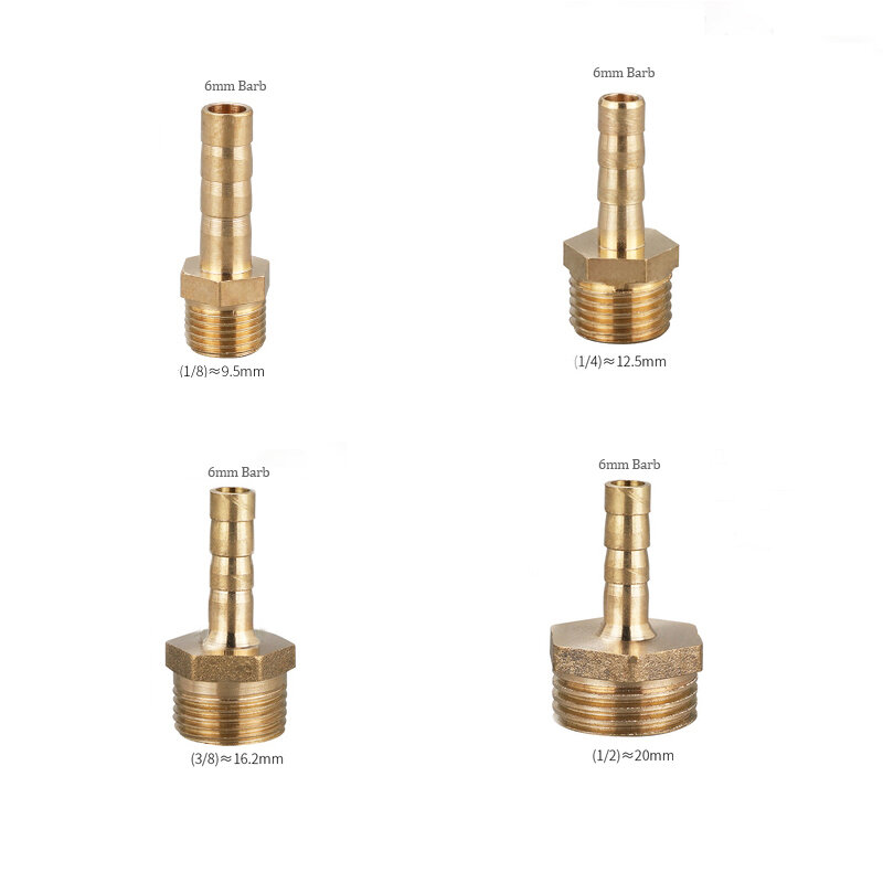 4mm 6mm 8mm 10mm 12mm 14mm 16mm 19mm 20mm 25mm Hose Barb x 1/8" 1/4" 3/8" 1/2" 3/4" 1" Male BSP Brass Pipe Fitting Connector