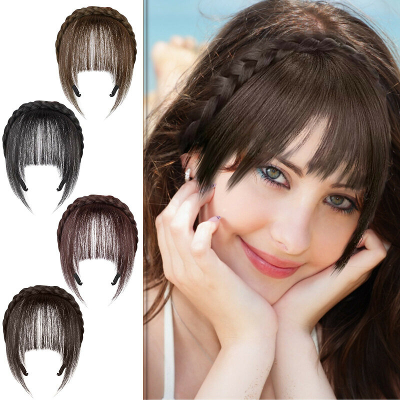 Synthetic Braids With Headband Bangs Fake Straight Straight Natural Heat Resistant Bangs Hair Accessorics for Adult Women